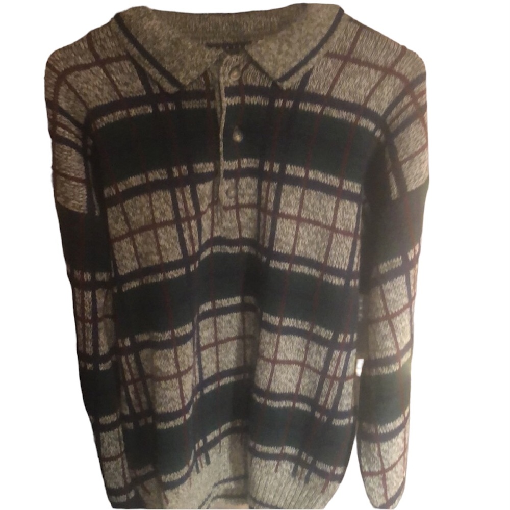 Men’s VTG Y2k abstract graphic collar striped long sleeve sweater